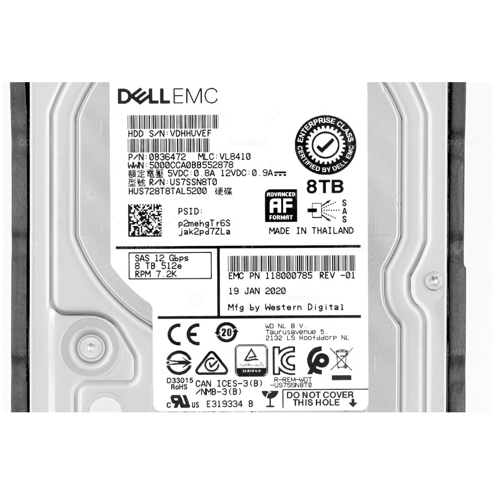 005053238  EMC HDD 8GB 7.2K SAS 12G 3.5" LFF FOR EMC DATADOMAIN DS60